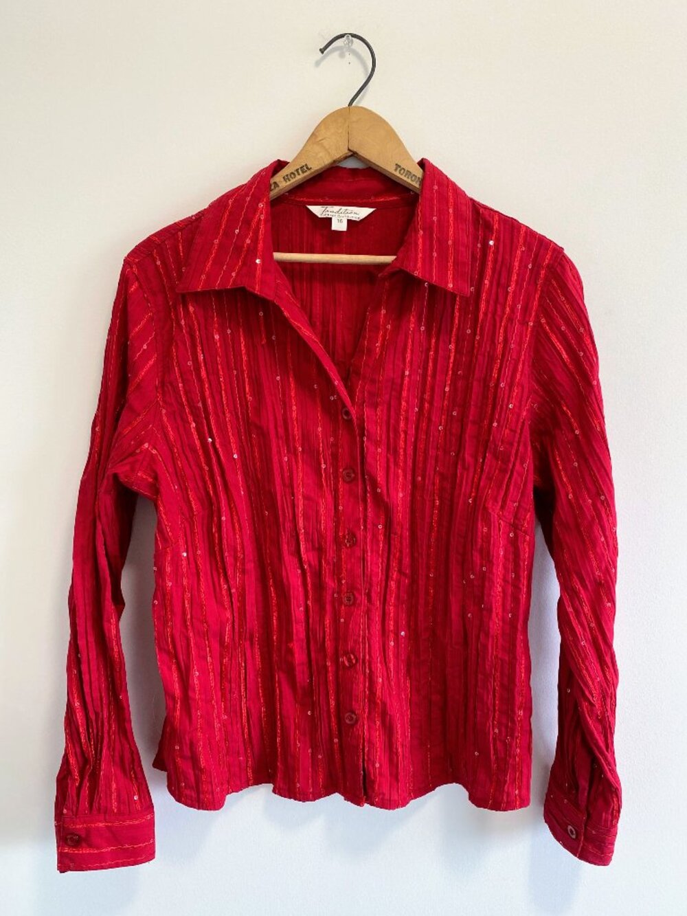 Vintage Red Sequined Button Down Disco Shirt / Y2K
